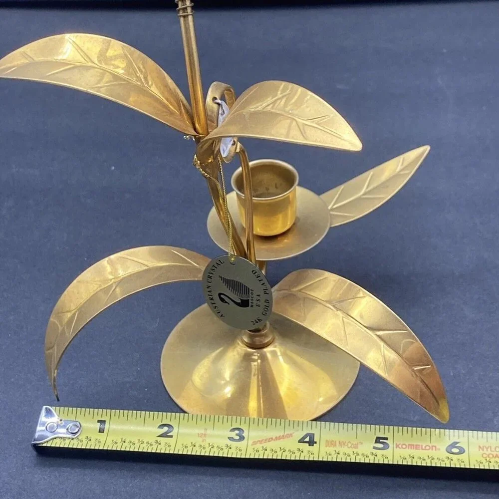 90s MASCOT USA Austrian Crystal Hummingbird Candle Holder 24K Gold Plated 8